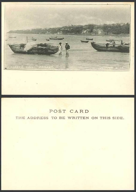 India Old U.B. Postcard Malabar Hill Bombay, Fishing Boats Fishermen, Court Size