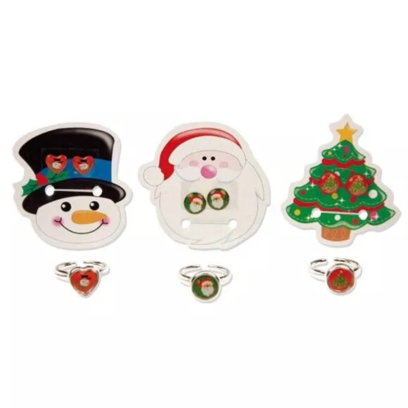 Schmuck - Set für Kinder Weihnachtsschmuck 3tlg Ring & Ohrringe Christmas Motive