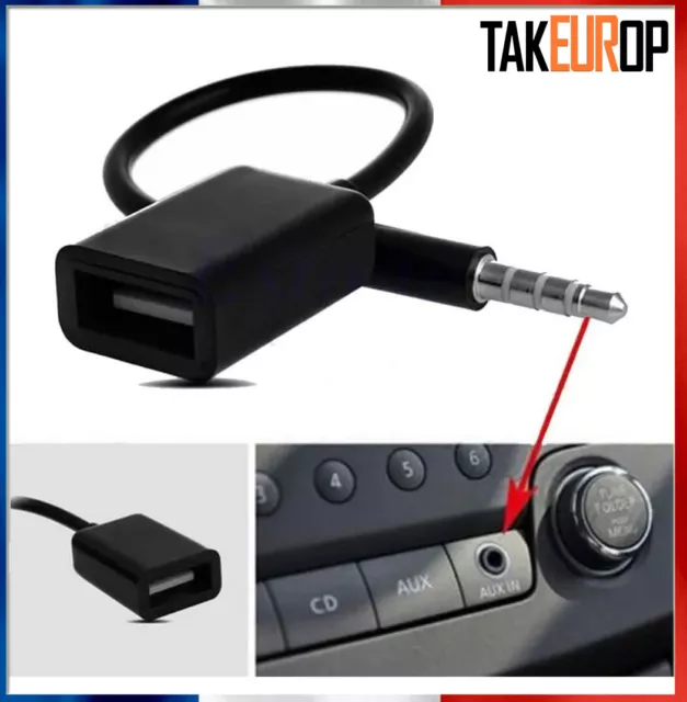 CABLING® Câble Adaptateur Jack 3.5mm Male AUX Audio Plug Vers USB 2.0  femelle Car MP3