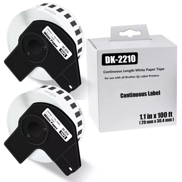 2Rolls 1.1"x100' Continuous Length Paper Tape Label DK-2210 for Brother QL-1100