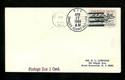 US Naval Ship Cover USS Traverse County LST-1160 Vietnam War 1968 Postage Due