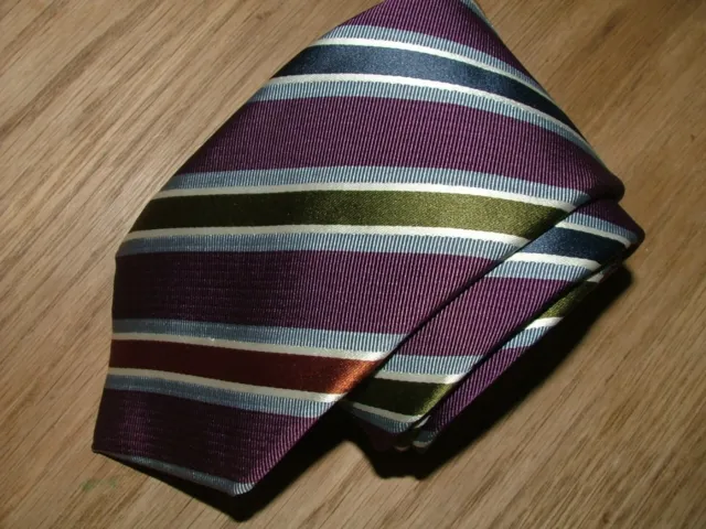 Mens David Donahue Tie 100% Silk Woven In Italy Purple Orange Blue Striped #525