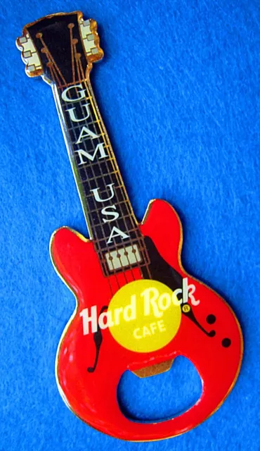 GUAM USA RED ACOUSTIC MAGNET BOTTLE OPENER GUITAR Hard Rock Cafe not a pin