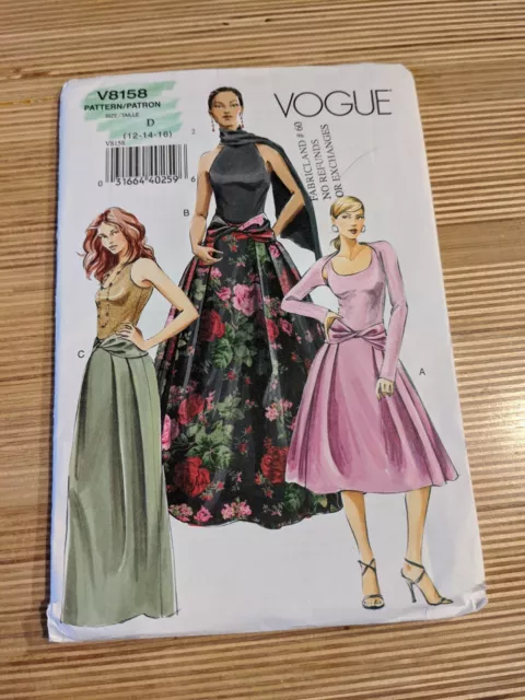 Vogue Pattern V8158 Misses Maxi Pleated Skirt Size 12-16 Easy Uncut