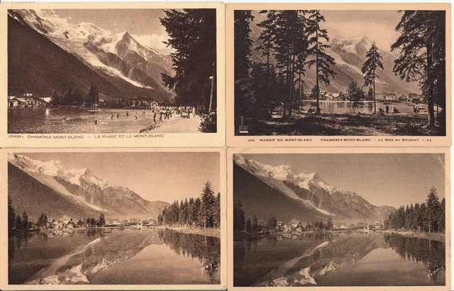 Lot de 4 cartes postales anciennes CHAMONIX-MONT-BLANC HAUTE-SAVOIE plage bois