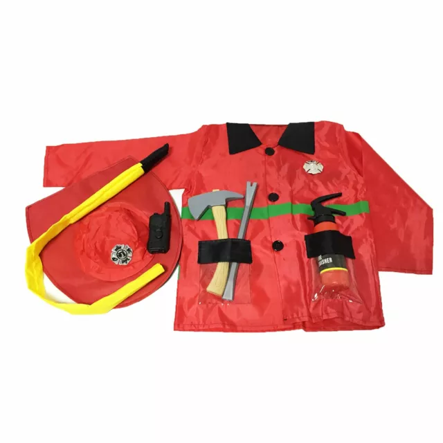 Children Fire Fighter Costume & Accessory Kit Pretend Play Kids Fireman Dress Up