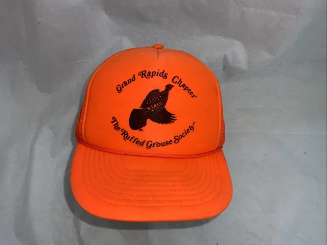 Vtg RUFFED GROUSE SOCIETY Grand Rapids Orange TRUCKER HAT Mesh HUNTING Vtg RUFFED GROUSE SOCIETY Grand Rapids Orange TRUCKER HAT Mesh HUNTING