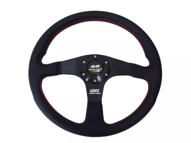 Rare Mugen Style Black Leather Red Stitch Sport Car Steering Wheel 350mm