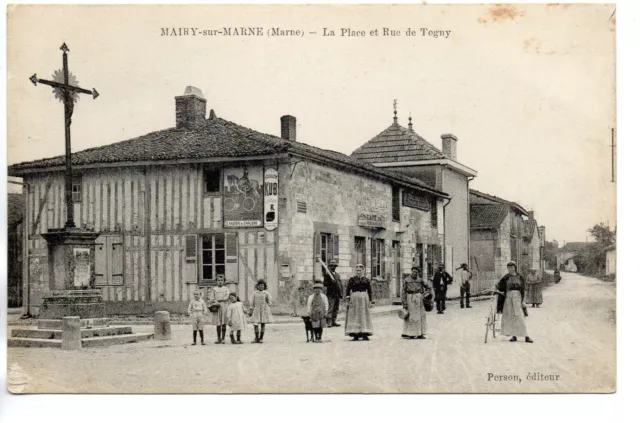 MAIRY SUR MARNE - Marne - CPA 51 - the café - Place et rue de Togny - animation