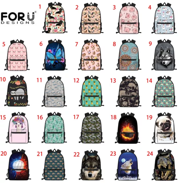 Wolf Sloth Dog School Bags Girls Backpack Boys Women Laptop Travel Rucksack Gift