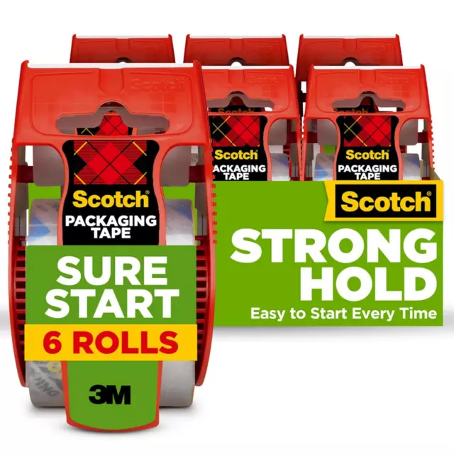 Scotch Sure Start Shipping Packaging Tape, 1.88"x 22.2 Yd, 6 Rolls, for Packing✅