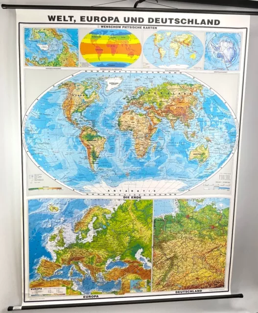 Welt, Europa & Deutschland Rollkarte Schulwandkarte Lehrtafel 160x193cm #155