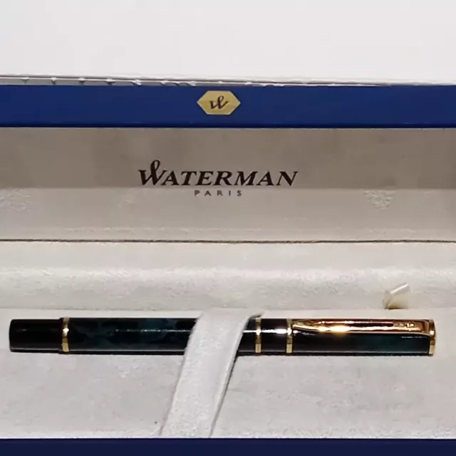 Vintage Waterman Laureat  Fountain Pen - Medium Nib Marble green lacquer GT