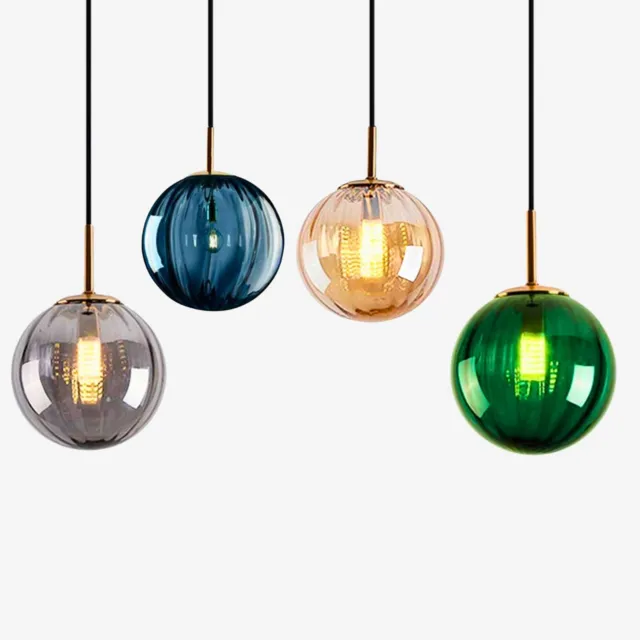 Indoor Pendant Light Modern Ribbed Globe Glass Shade Ceiling Lights Kitchen