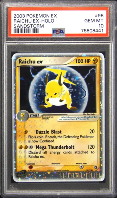 2003 EX Sandstorm 98 Raichu ex Ultra Rare Pokemon TCG Card PSA 10 Gem Mint