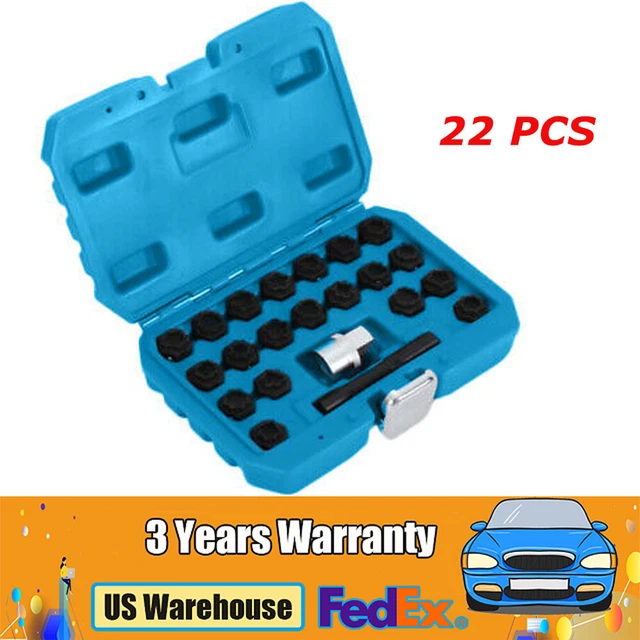 22Pcs Wheel Lock Lug Nut Key Socket Set Remover Tool Kit Rim Socket Anti-theft