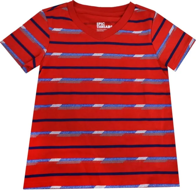 Epic Threads Boys V-Neck Stripes  T-Shirt Red 2T (33-35" 27-30lbs)