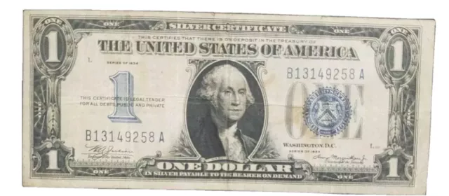 1934 $1 Blue "FUNNY BACK" SILVER Certificate