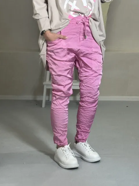Jogpants Satin mit großen Hosentaschen Pink One Size bis Gr. 42 (T1)