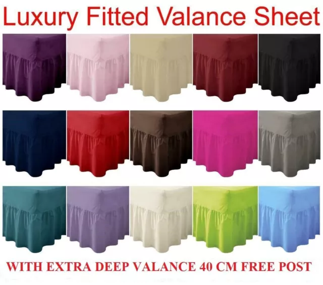 Fitted Valance Sheet Poly-Cotton Bed Sheet Plain Dyed Single Double King S/King