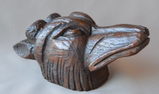 Antique French Black Forest Hand Carved Oak Wood Stag Head Pediment