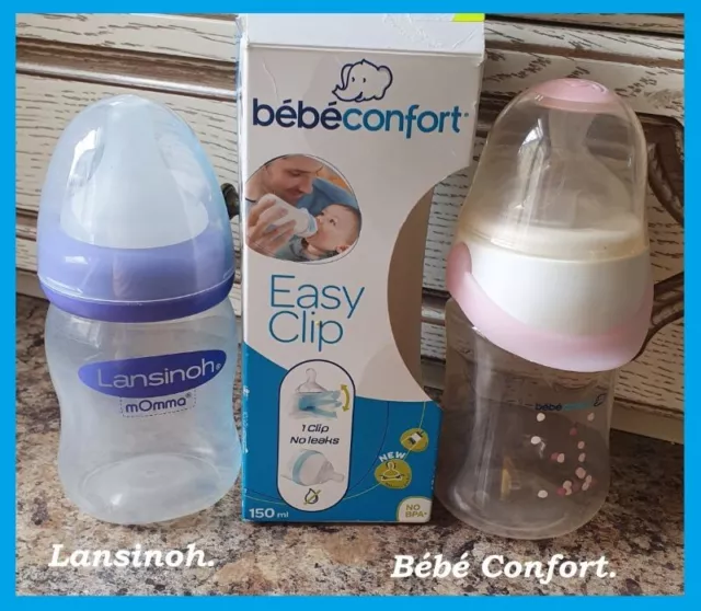 Lot de 2 biberons Lansinoh et bébé confort.