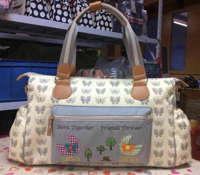 New Grey Butterfly Twins Baby Changing Bag /Double Size Bag + Stroller Strap