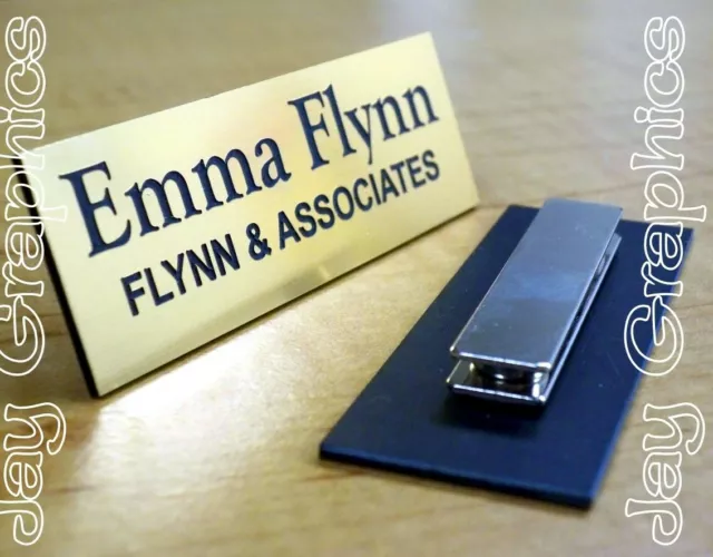 Custom Engraved 1x3 Brushed Gold Name Tag with Magnetic Attachment Personalized