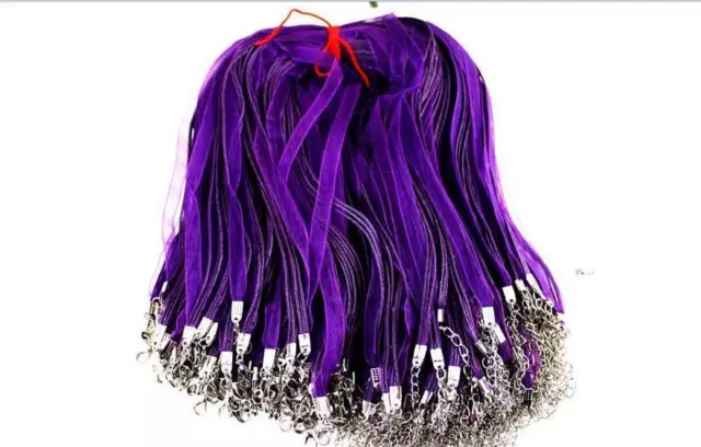 Wholesale 50pcs PURPLE RIBBON VOILE CORD NECKLACES for Bottlecaps