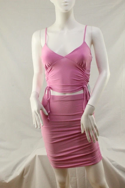 POPULAR 21 Women's Sz S Juniors  2 Piece Ruched Top & Skirt Set Color Pink NWT