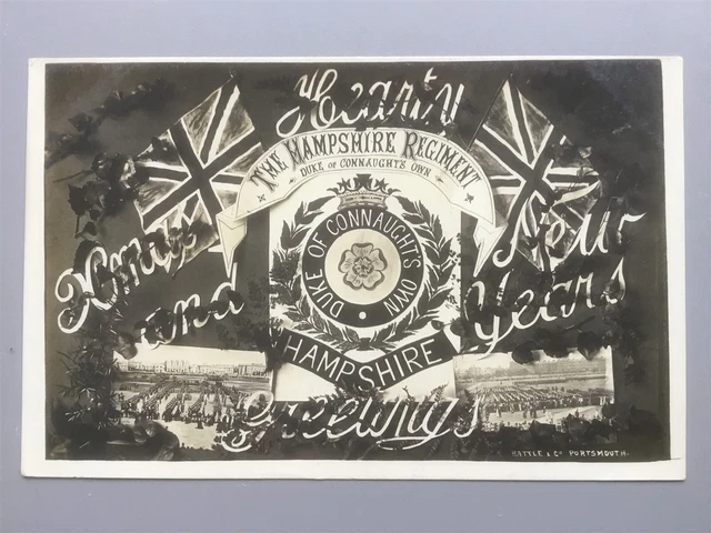 Hampshire Regiment Xmas greeting Southsea insets (JWS) Portsmouth RP postcard