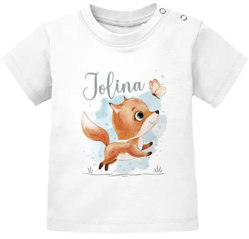 Baby T-Shirt mit Namen Tiermotive Bär Hase Fuchs personalisierte Geschenke