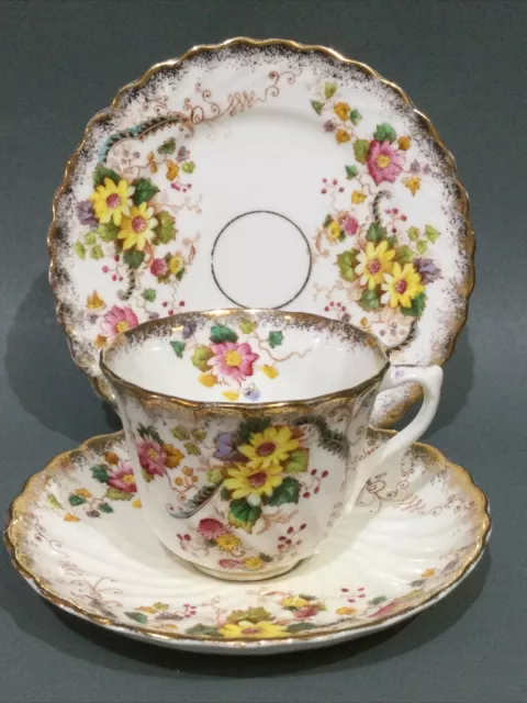 Vintage Gladstone Bone China “ Sunflower “ Tea Cup, Saucer & Plate Trio