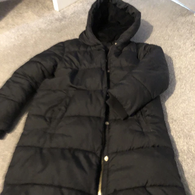 GIRLS NEXT BLACK PUFFER COAT WITH HOOD AND WARM FLEECE LINING AGE 11 Yrs Guc