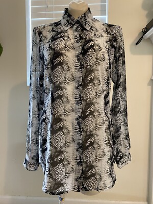 cabi womens MEDIUM black white long sleeve sheer button down VEUC