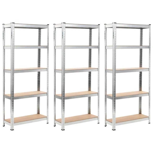 Estantería 5 niveles 3 uds acero madera contrachapada plateado vidaXL