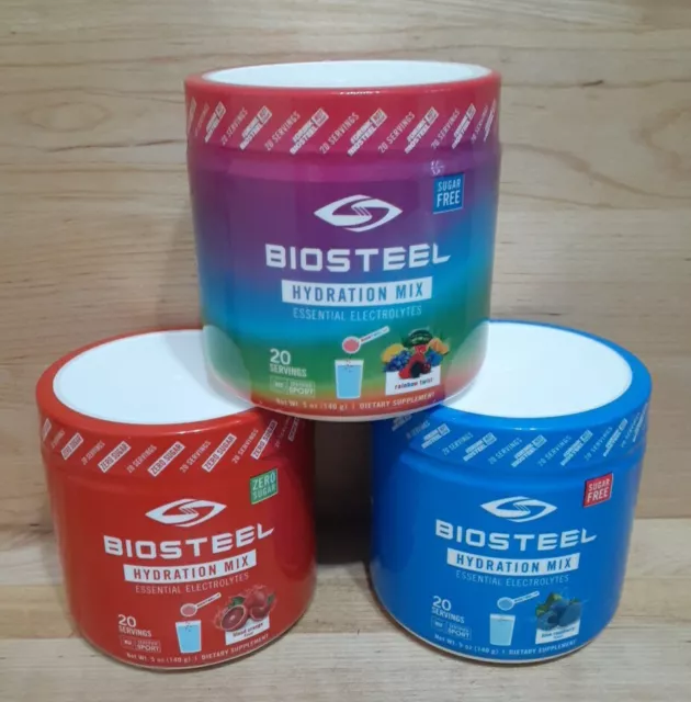 PAQUETE DE VARIEDAD 3: MEZCLA DE HIDRATACIÓN BIOESTEEL 20 PORCIONES 5 oz frambuesa arco iris naranja