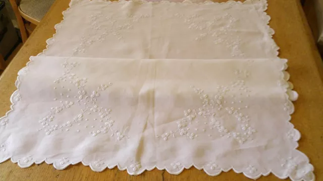 Beautiful Vintage Hand Embroidered Irish Linen Tablecloth - Shamrocks