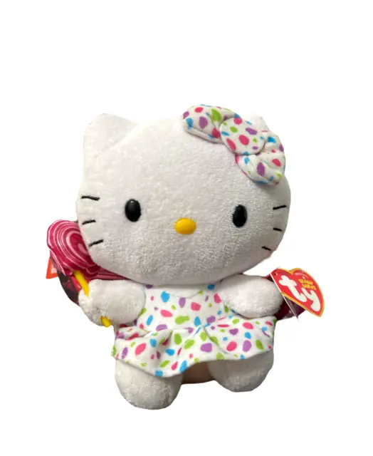 Hello Kitty TY Beanie Baby Plush Stuffed Toy Polkadot Dress Lollipop w Tags 2013