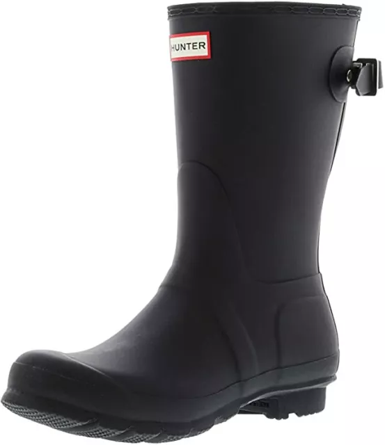 HUNTER Womens Original Short Back Adjustable Rain Boots - Black Gloss - 7