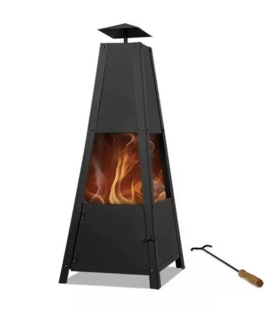 Fire Pit Metal Pyramid Steel Chimenea Garden Patio Log Burner Heater Black