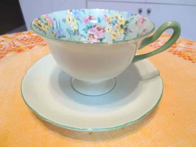 Shelley Melody Chintz Gainsborough Shape Cup And Saucer Mint Green