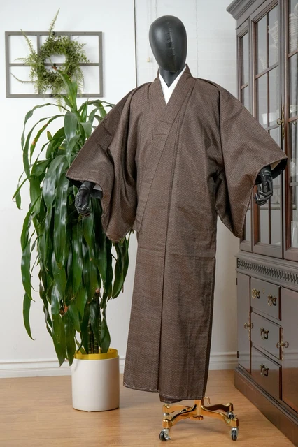 Dear Vanilla Japanese Silk Kimono Men's Robe Gown Authentic Japan Vintage Mint