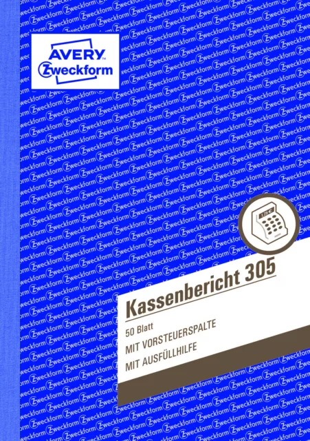 2 Zweckform Kassenbericht 305 A5 mit Vorsteuerspalte je Buch 50 Blatt AVERY