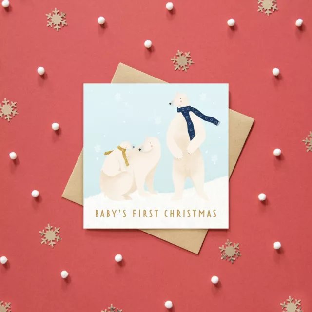 Babys first Christmas card cute polar bear baby 1st Xmas greetings card 3