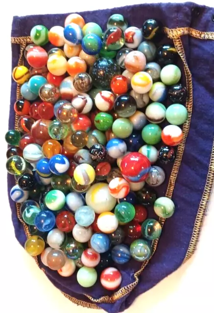 Marble Lot- Vintage & Contemporary 150 Assorted Marbles In Crown Royal Bag Lot 5