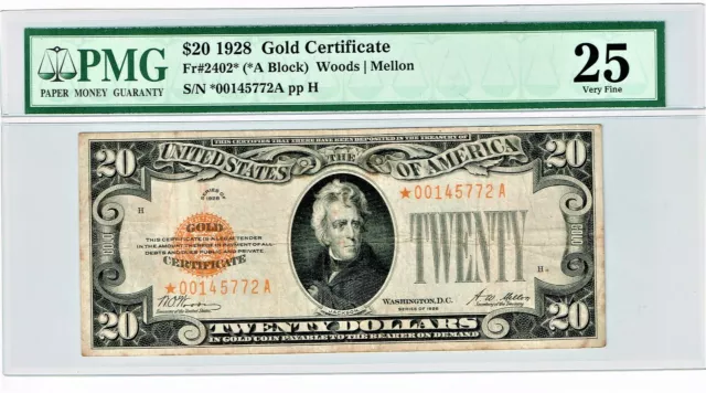 Fr. 2402* $20 1928 STAR Gold Certificate. PMG Very Fine 25.