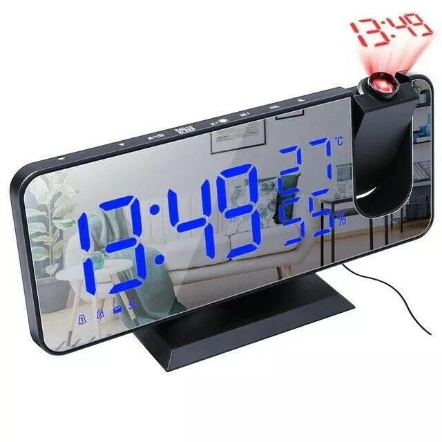 Dual Loud Smart Projection Digital  Alarm Clock Mirror LED Display Despertador