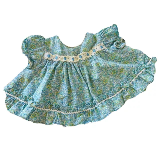vintage baby girls  dress Handmade 0 to 9 months￼ Blue floral ruffles lace