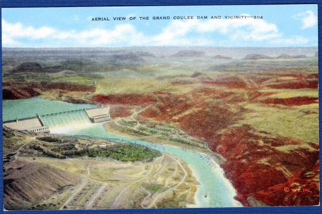 Postcard Grand Coulee Dam Aerial View Washington